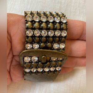 Jeweled Studded Belt Designed Vintage Antiqued Brass Tone Bracelet‎